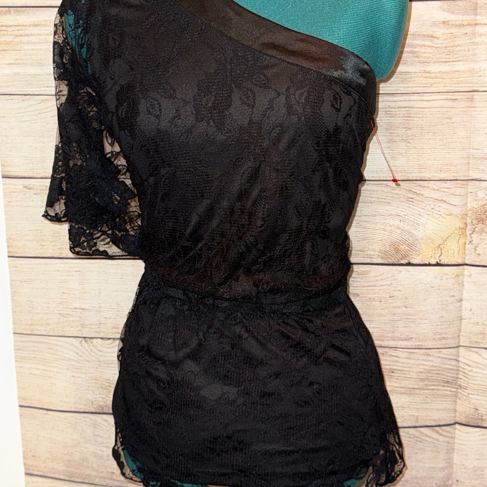 Black Lace One-Shoulder Shirt